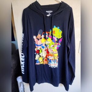 Nickelodeon Black Graphic Long Sleeve Hooded Shirt NWOT